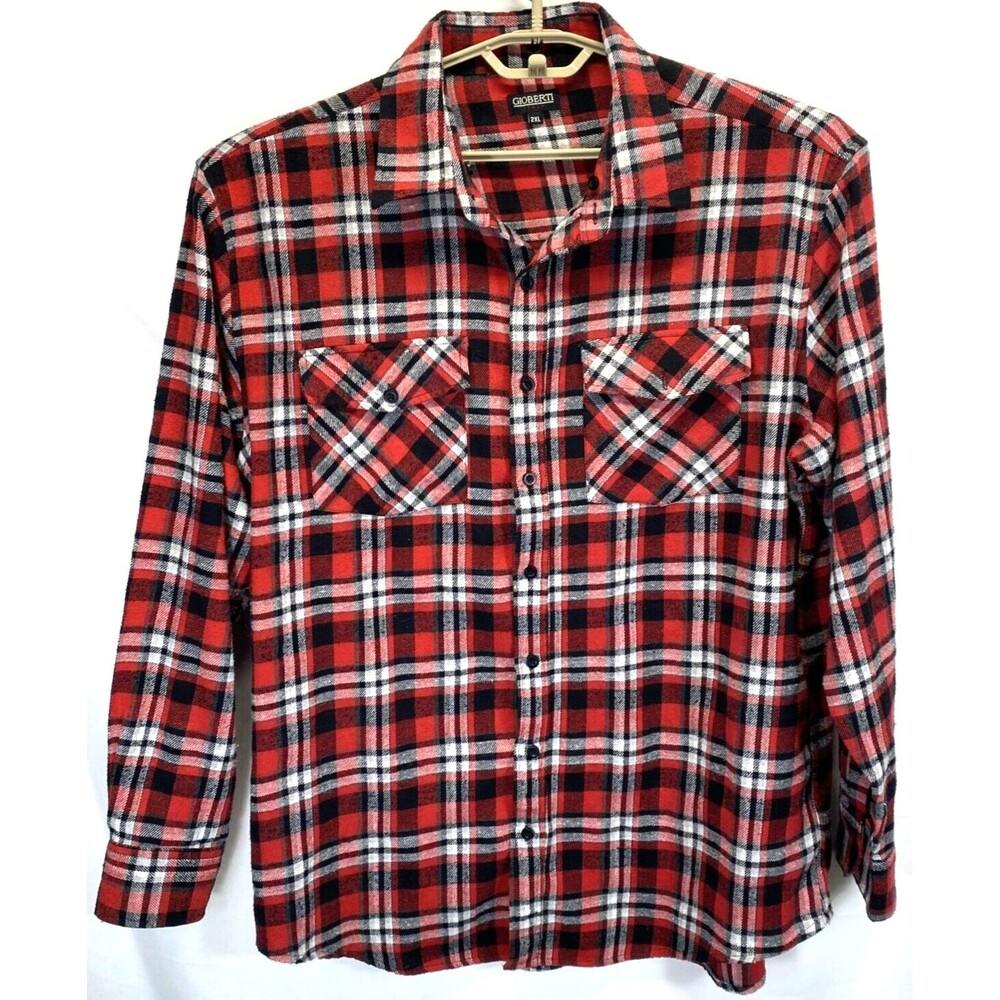 Gioberti Men’s 2X-Large Plaid Button Up Flannel Shirt Long Sleeve Red Black